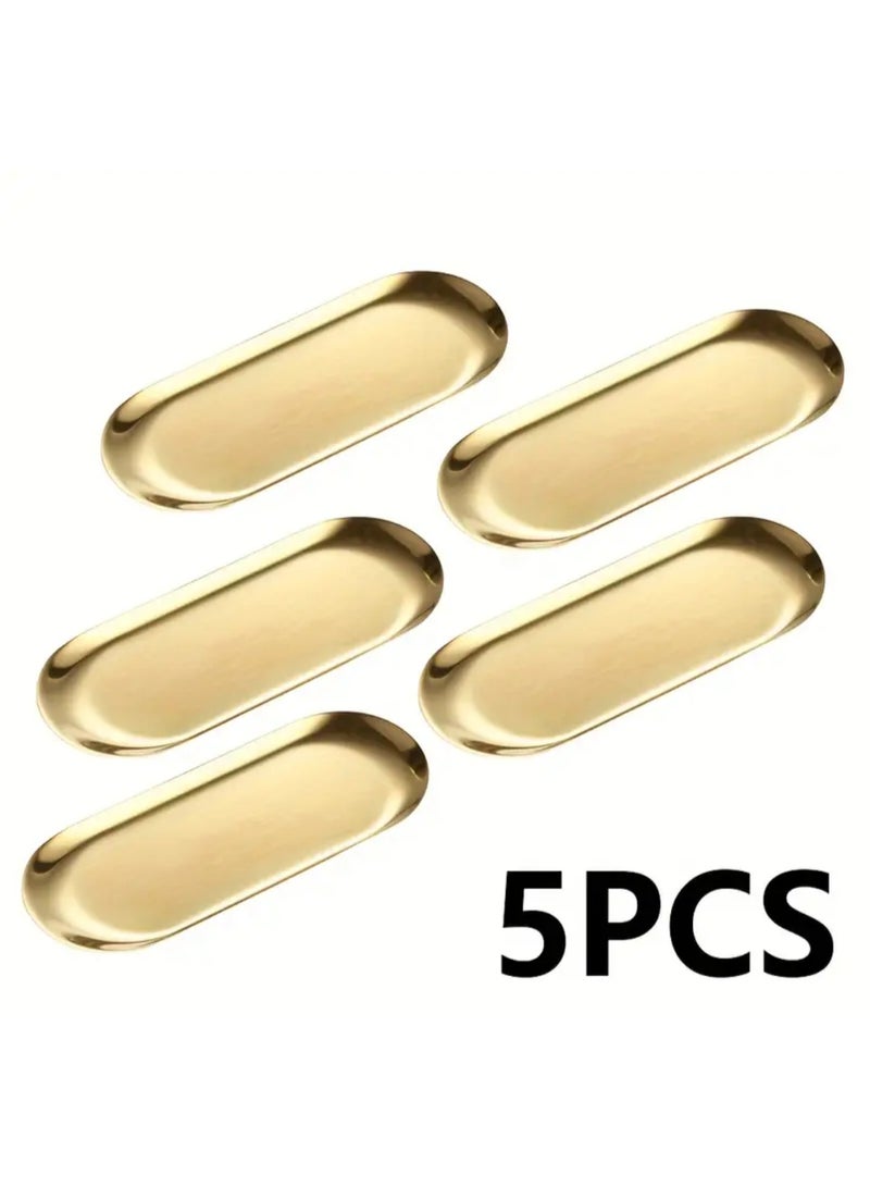 Nakhl 5pcs 26cm Oval Stainless Steel Serving Tray,Golden Decorative Tray Thickened for Entertaining Snack,Jewelry Dish,Cosmetics Organizer,Bathroom - Image 1