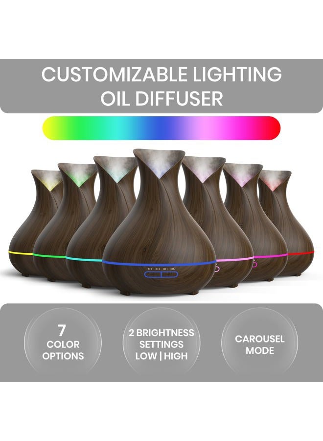 Essential Oil Diffuser (400ml) - Aromatherapy Diffuser for Large Room, Home Scent Diffuser with 7 LED Colors, Quiet Operation, Auto Shut-Off, and 13-Hour Runtime