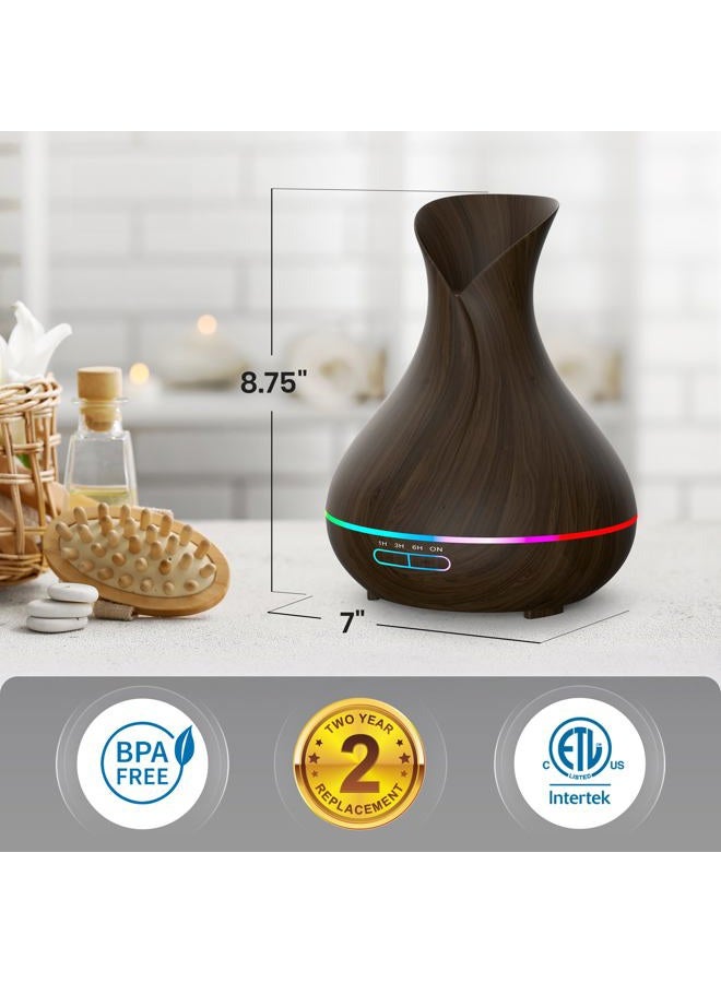 Essential Oil Diffuser (400ml) - Aromatherapy Diffuser for Large Room, Home Scent Diffuser with 7 LED Colors, Quiet Operation, Auto Shut-Off, and 13-Hour Runtime