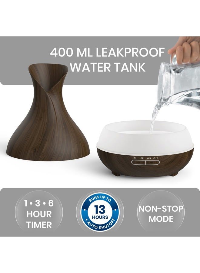 Essential Oil Diffuser (400ml) - Aromatherapy Diffuser for Large Room, Home Scent Diffuser with 7 LED Colors, Quiet Operation, Auto Shut-Off, and 13-Hour Runtime