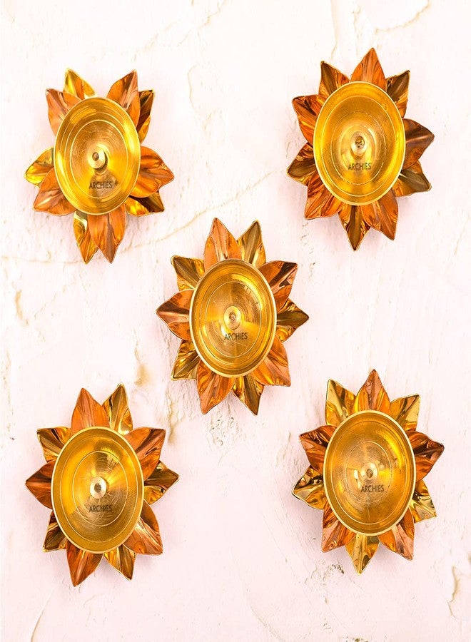 archies Diwali Gifts Diyas Diya Lotus Shape Brass Metal Diyas Tea Light Akhand Light Lamp for Gift Pooja Diya for House, Office, Mandir Set of 2 Kamal Patta Design-MT031 - Image 1