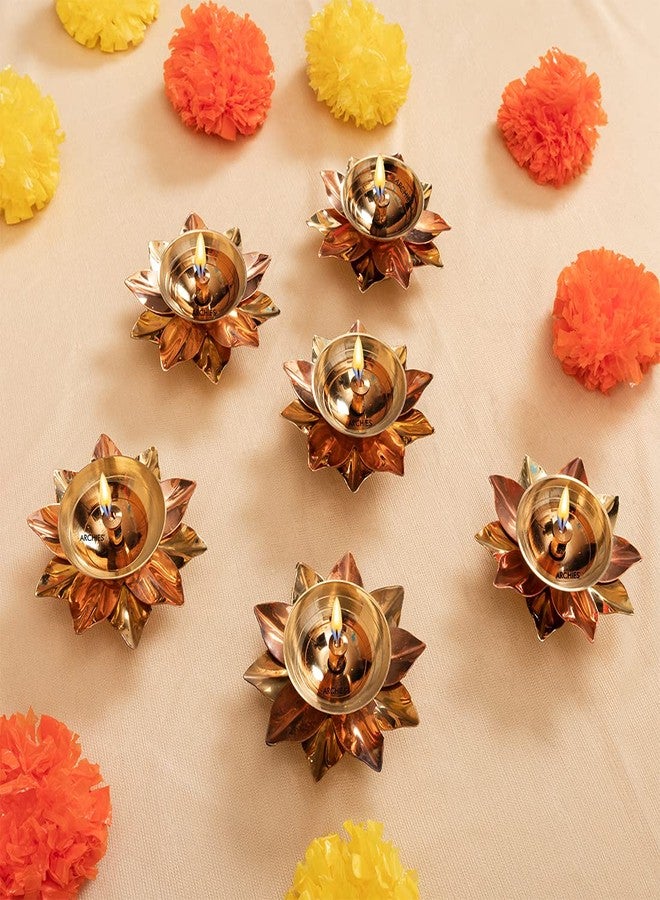 archies Diwali Gifts Diyas Diya Lotus Shape Brass Metal Diyas Tea Light Akhand Light Lamp for Gift Pooja Diya for House, Office, Mandir Set of 2 Kamal Patta Design-MT031 - Image 2