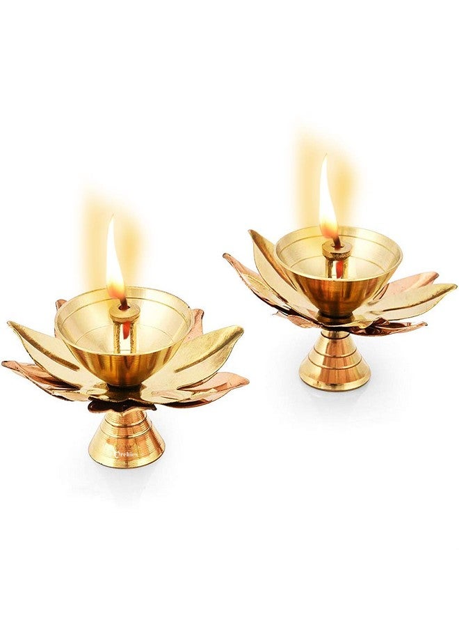 archies Diwali Gifts Diyas Diya Lotus Shape Brass Metal Diyas Tea Light Akhand Light Lamp for Gift Pooja Diya for House, Office, Mandir Set of 2 Kamal Patta Design-MT031 - Image 3