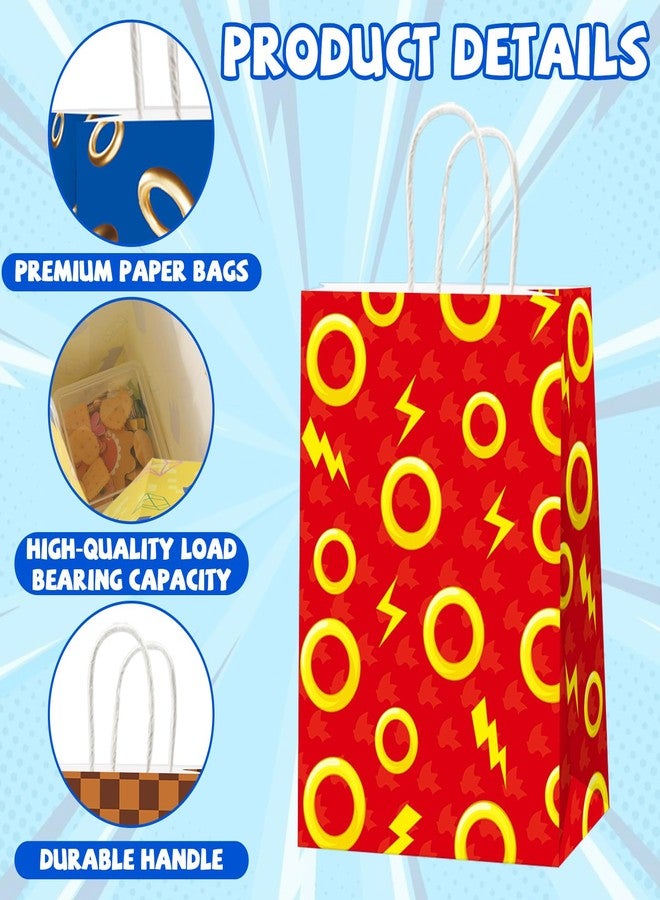 MinFyberd 12PCS Hedgehog Party Gift Bags Supplies 4 Assorted Styles Red and Blue Gold Paper Goodie Bags Video Game Treat Gift Bag with Handles for Birthday Party Baby Shower Decorations Candy Boys Girls - Image 3