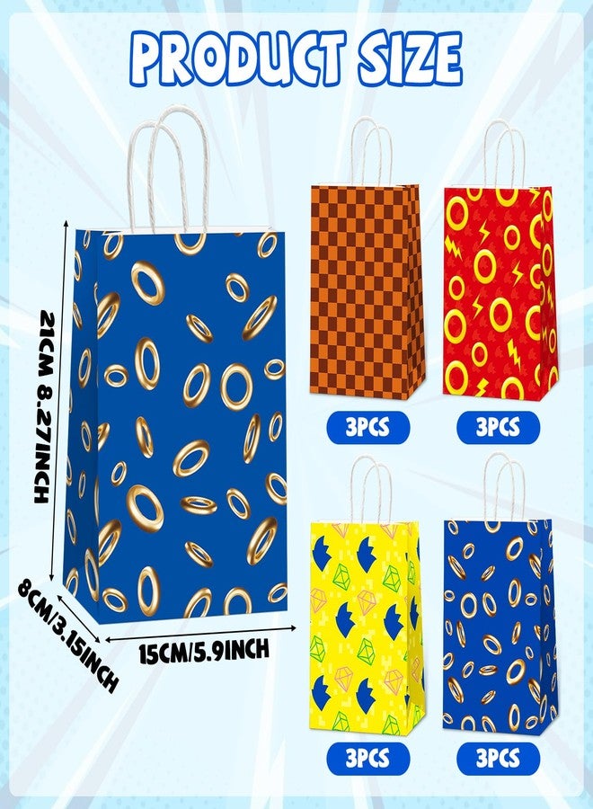 MinFyberd 12PCS Hedgehog Party Gift Bags Supplies 4 Assorted Styles Red and Blue Gold Paper Goodie Bags Video Game Treat Gift Bag with Handles for Birthday Party Baby Shower Decorations Candy Boys Girls - Image 2