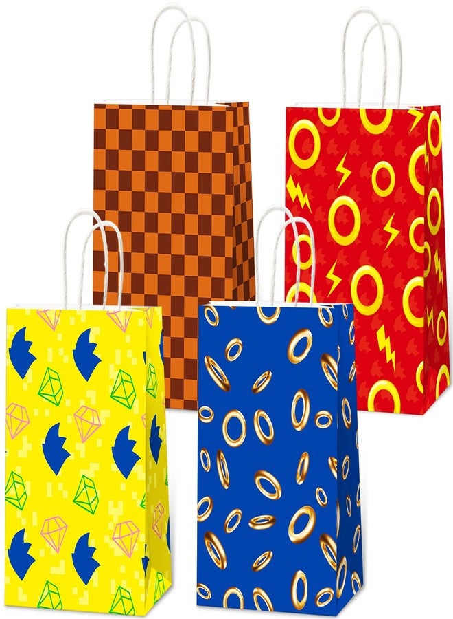 MinFyberd 12PCS Hedgehog Party Gift Bags Supplies 4 Assorted Styles Red and Blue Gold Paper Goodie Bags Video Game Treat Gift Bag with Handles for Birthday Party Baby Shower Decorations Candy Boys Girls - Image 1