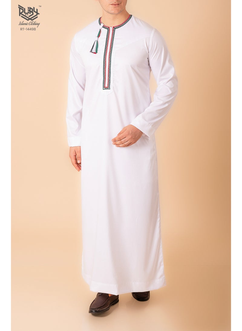 RUBY ISLAMIC CLOTHING Palestinian Omani/Emirati Dishdasha – Men's Omani/Emirati Style Thobe Kandura Classic - Full-Length Long Sleeve Islamic Jubbah - Image 1