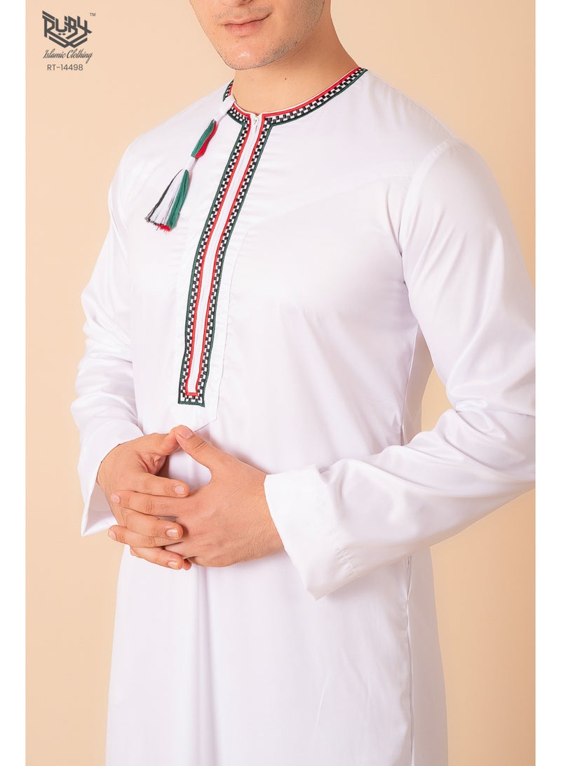 RUBY ISLAMIC CLOTHING Palestinian Omani/Emirati Dishdasha – Men's Omani/Emirati Style Thobe Kandura Classic - Full-Length Long Sleeve Islamic Jubbah - Image 4