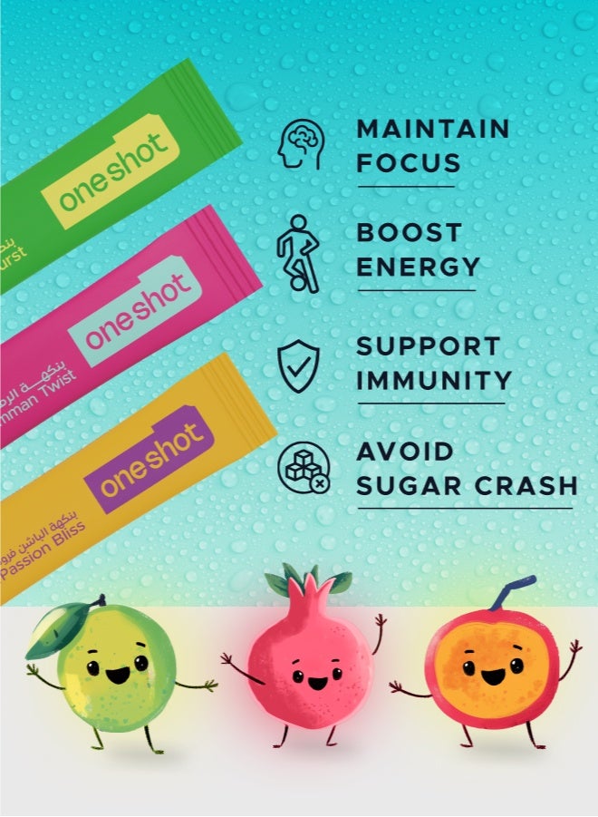 Oneshot Kids Daily Hydration, Sugar Free Electrolyte Powder Drink Mix with Vitamins and Zinc, No Aftertaste, Variety Flavors, 21 Sachets - Image 2