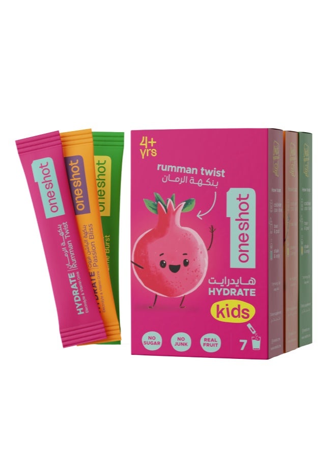 Oneshot Kids Daily Hydration, Sugar Free Electrolyte Powder Drink Mix with Vitamins and Zinc, No Aftertaste, Variety Flavors, 21 Sachets - Image 1