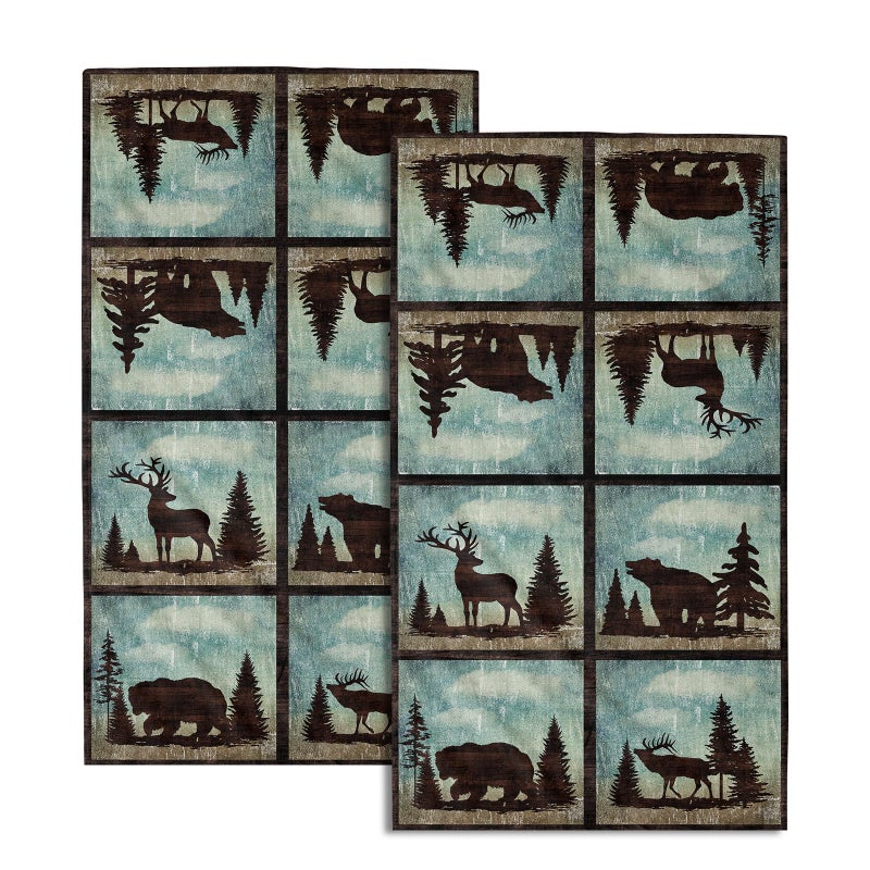 Giwawa Vintage Bear Deer Hand Towel Set of 2 Forest Wildlife Elk Moose Tree Facerag Super Soft Face Towel for Bathroom Kitchen Adult Man 