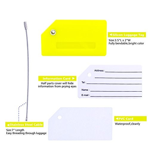 Ovener 5Pack Silicone Luggage Tag with Name ID Card Perfect to Quickly Spot Luggage Suitcase by Ovener (Yellow) - Image 3