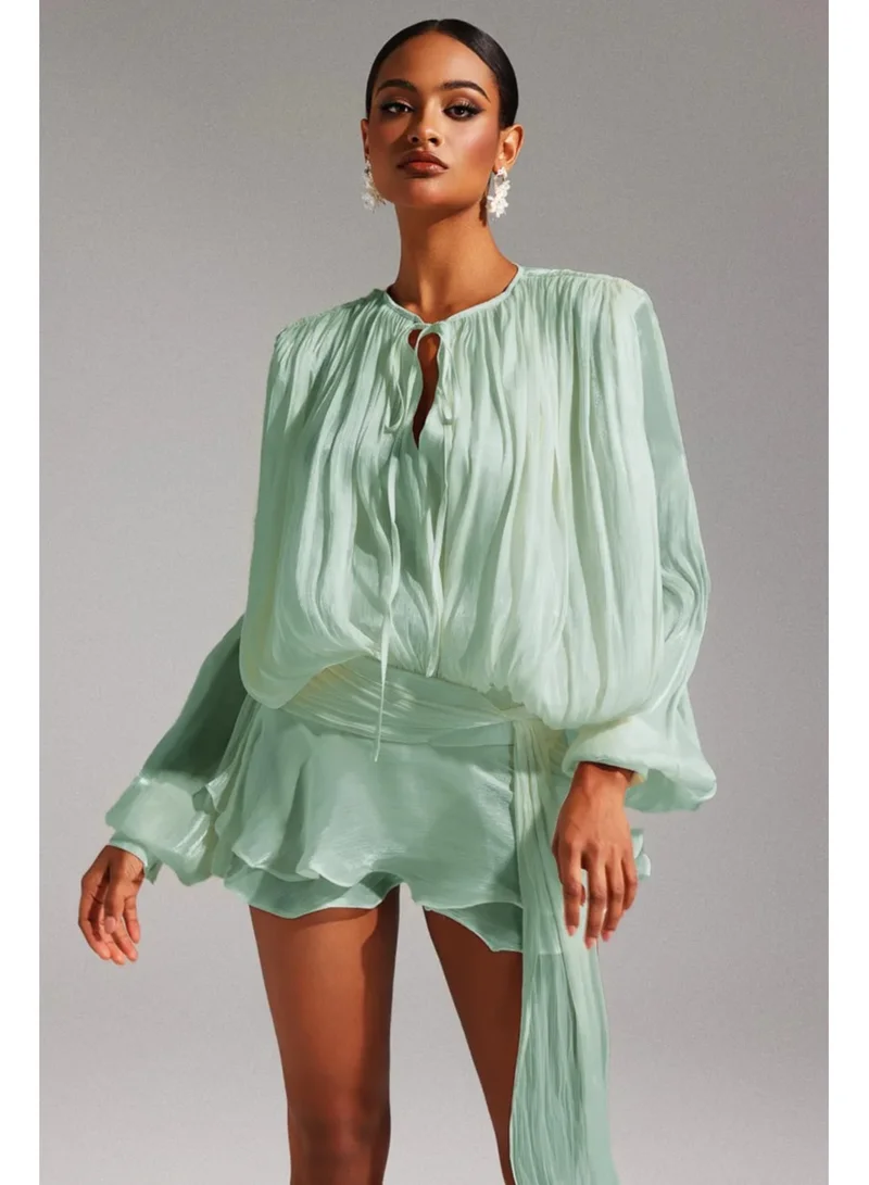 Bella Barnett Dekia Long Sleeves Hollow Out Flounce Mini Dress