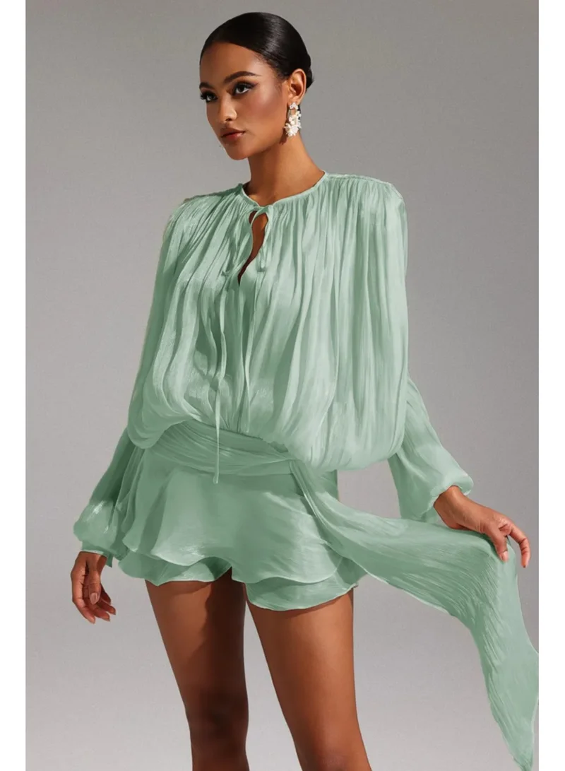 Bella Barnett  Dekia Long Sleeves Hollow Out Flounce Mini Dress for Women | Best Price UAE