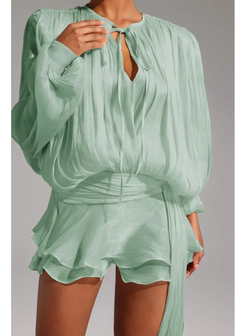 Bella Barnett  Dekia Long Sleeves Hollow Out Flounce Mini Dress for Women | Best Price UAE