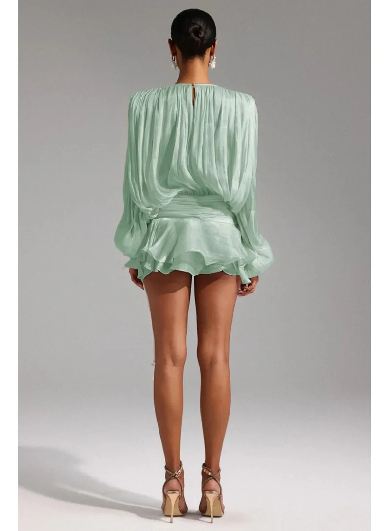 Bella Barnett  Dekia Long Sleeves Hollow Out Flounce Mini Dress for Women | Best Price UAE