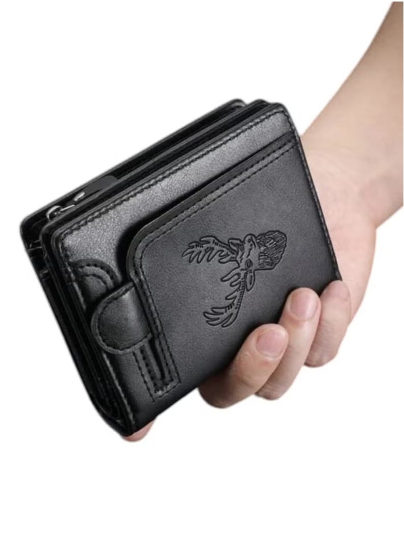 Generic New Vintage Style Men Wallet, Deer Head Design, Multifunctional Zipper Wallet, Multiple Card Slots, Multi-function Card Holder for Youth Students, Great Gift for Men  - Image 1