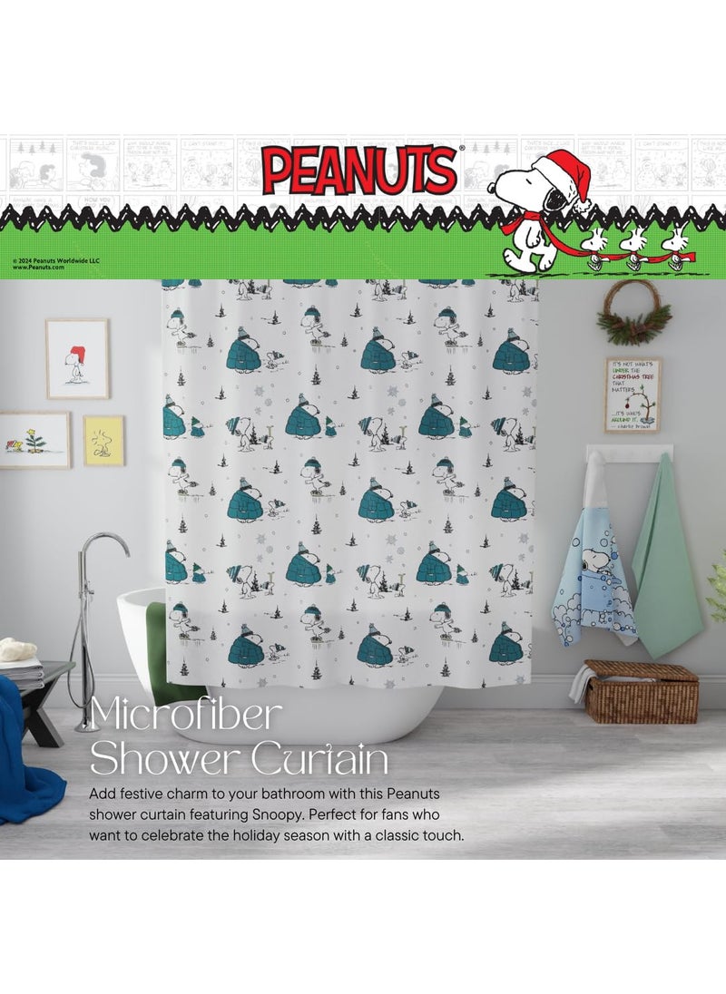 Franco Franco Peanuts Snoopy Puffer Coat Holiday Christmas Bath Microfiber Shower Curtain  72x72  (Officially Licensed Product)  - Image 3