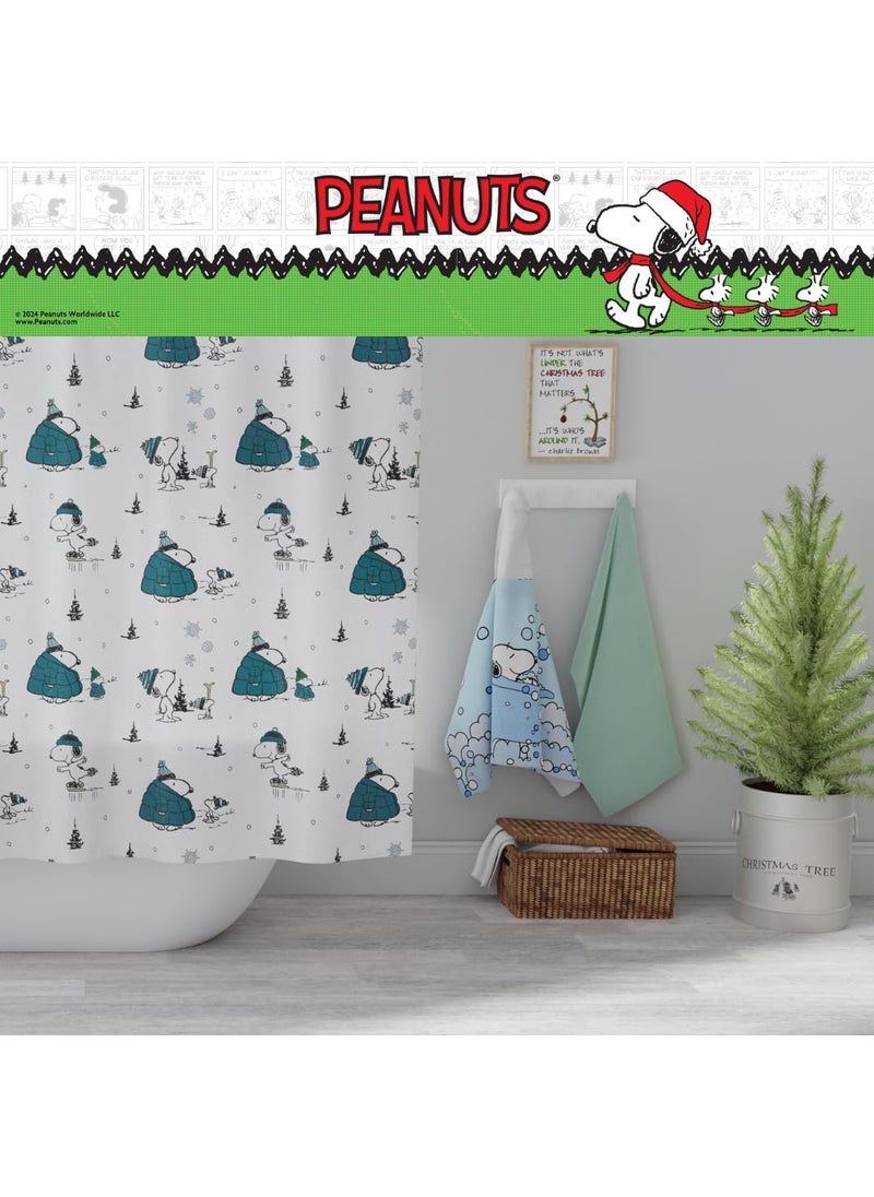 Franco Franco Peanuts Snoopy Puffer Coat Holiday Christmas Bath Microfiber Shower Curtain  72x72  (Officially Licensed Product)  - Image 5