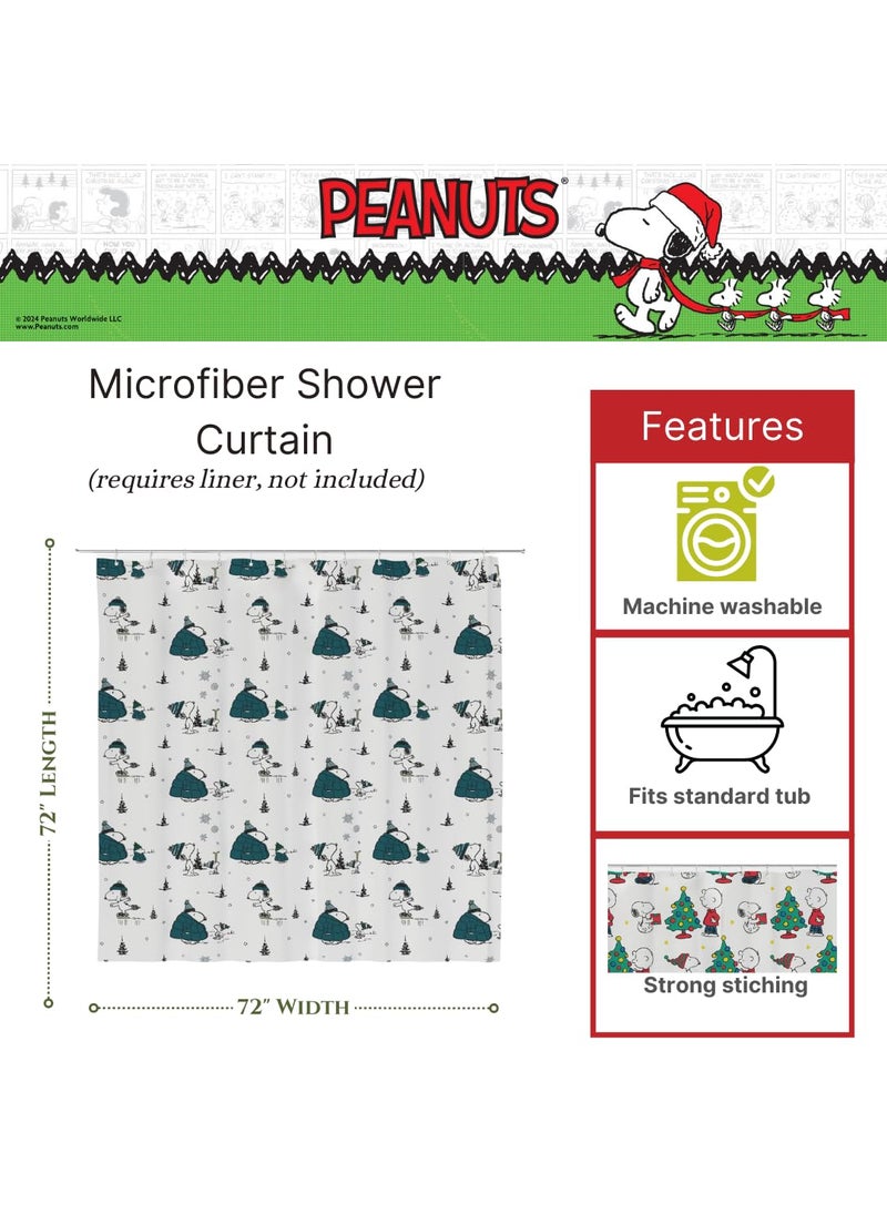 Franco Franco Peanuts Snoopy Puffer Coat Holiday Christmas Bath Microfiber Shower Curtain  72x72  (Officially Licensed Product)  - Image 2