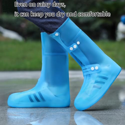 YUISI Silicone Reusable Waterproof Shoe Cover for Rain, 13.39 Inch Foldable Tall Boot Design Rain Cover for Shoes (Blue, 9UK) - Image 2