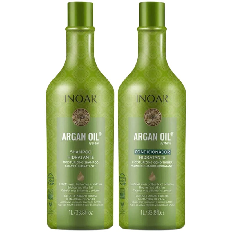 Inoar Argan Oil Shampoo  Conditioner Set  Hydrating Moisturizing Nourishing Shine for Dry Damaged Hair  Repair Hydration  Strengthen Chemically Treated Hair for Men and Women 676 Fl Oz
