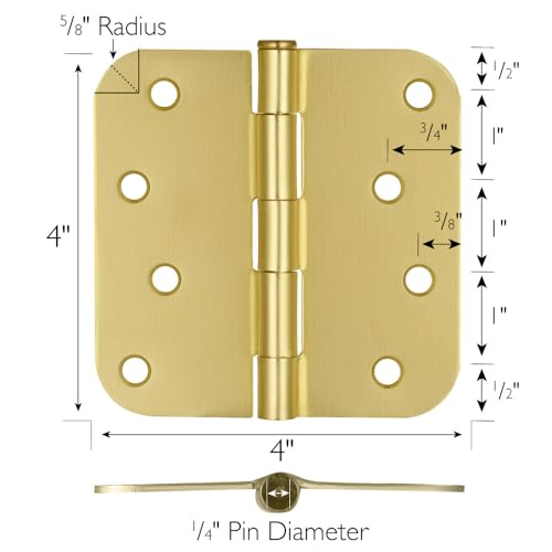 Design House Door Hinges for Interior Doors 3-Pack 4-inch x 4-inch, Design House 5/8-inch Radius Steel Door Hinge Door Hardware, Satin Brass, 181578 - Image 2
