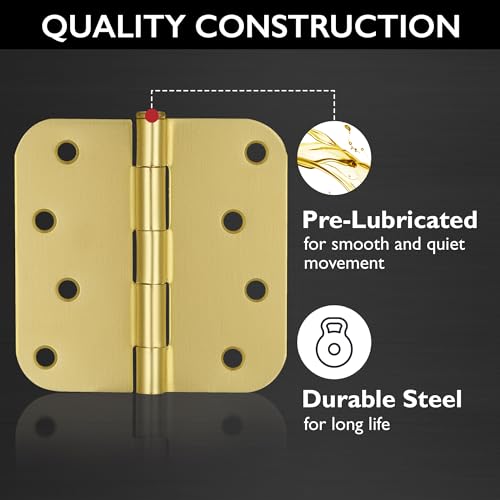 Design House Door Hinges for Interior Doors 3-Pack 4-inch x 4-inch, Design House 5/8-inch Radius Steel Door Hinge Door Hardware, Satin Brass, 181578 - Image 4