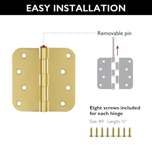 Design House Door Hinges for Interior Doors 3-Pack 4-inch x 4-inch, Design House 5/8-inch Radius Steel Door Hinge Door Hardware, Satin Brass, 181578 - Image 3