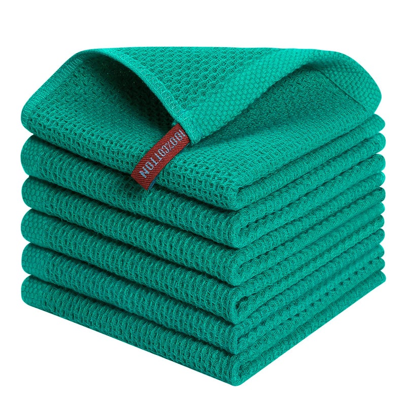 Kitinjoy 100 Cotton Kitchen Dish Cloths 6 Pack Waffle Weave Ultra Soft Absorbent Dish Towels for Drying Dishes Quick Drying Kitchen Towels Dish Rags 12 X 12 Inches Teal