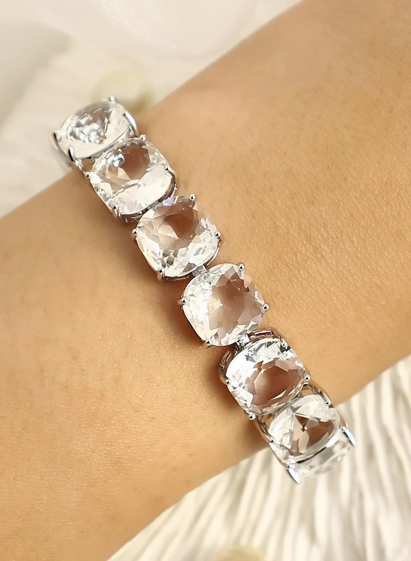SOHI SOHI Women's The Crystal-Square Tennis Bracelet For Party Wear | Crystal  Colour | Alloy Material | Foldover Closure | Artificial Stone Bracelet | Tennis Bracelet For Women & Girls