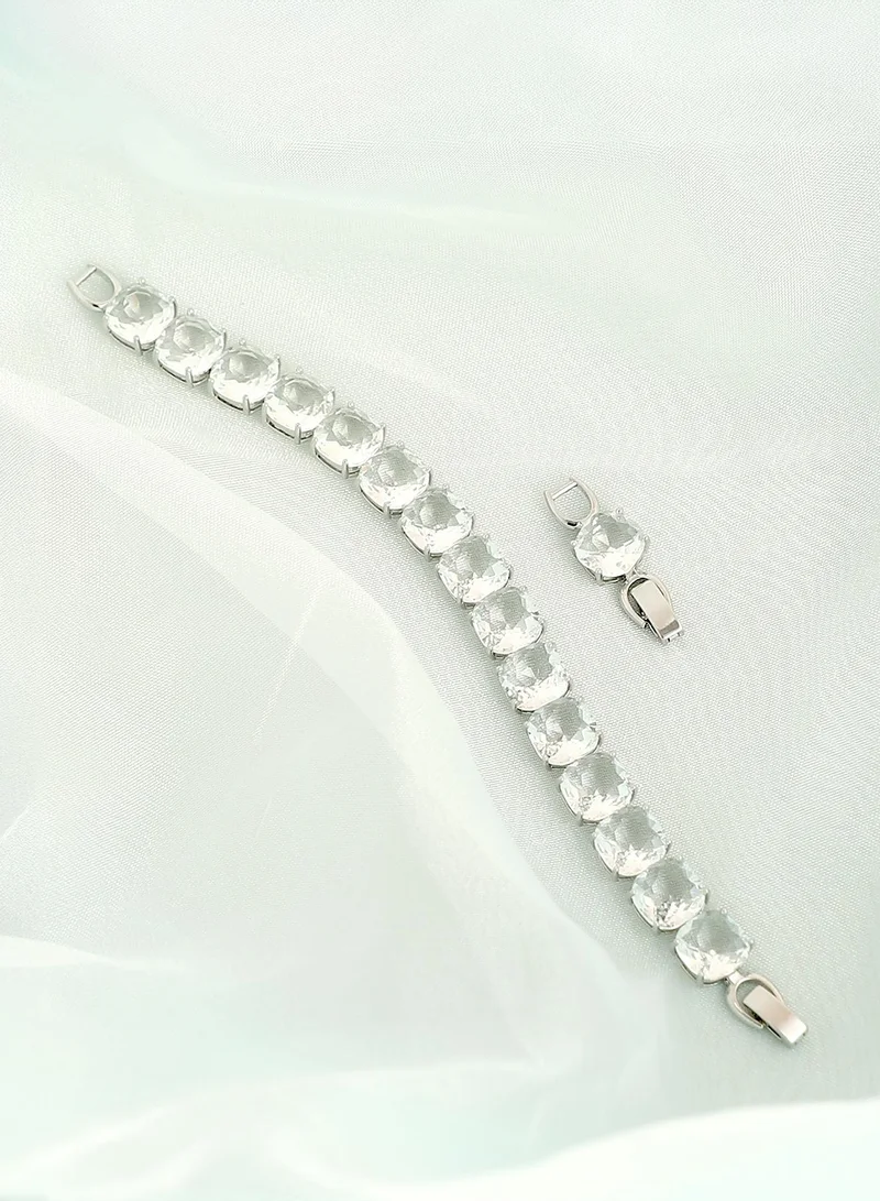 SOHI SOHI Women's The Crystal-Square Tennis Bracelet For Party Wear | Crystal  Colour | Alloy Material | Foldover Closure | Artificial Stone Bracelet | Tennis Bracelet For Women & Girls