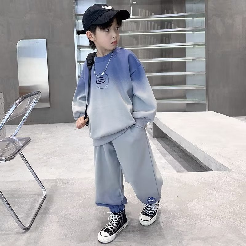 Boys Autumn suit 2024 New Childrens Autumn Sweatshirt Trendy Handsome Fashionable Spring and Autumn Fashion Blue