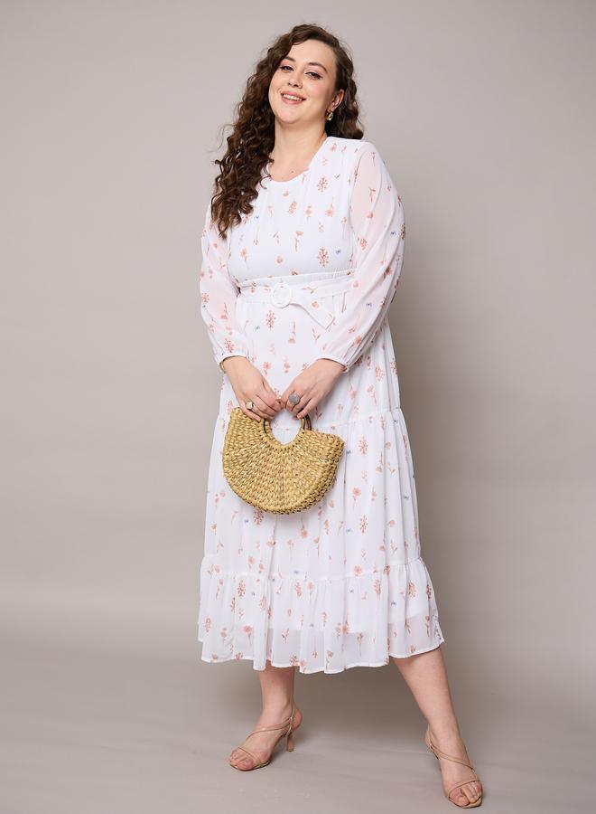 Sassafras Plus Size White Floral Print Tiered Maxi Dress - Image 2
