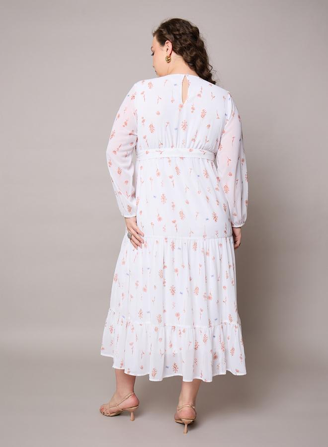 Sassafras Plus Size White Floral Print Tiered Maxi Dress - Image 5