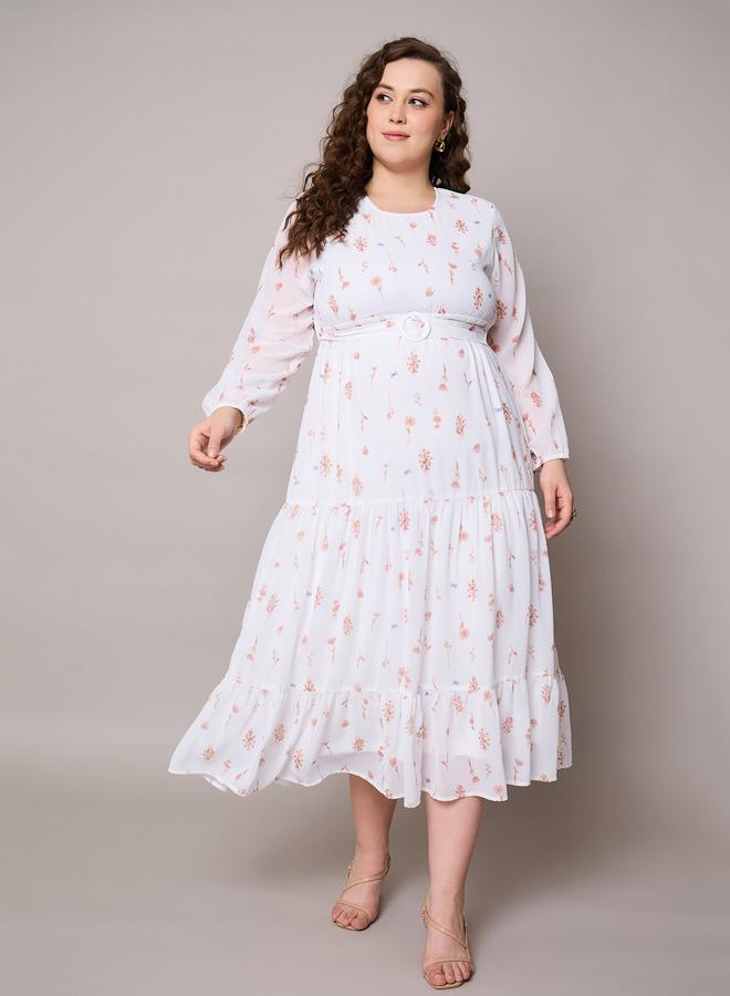 Sassafras Plus Size White Floral Print Tiered Maxi Dress - Image 1