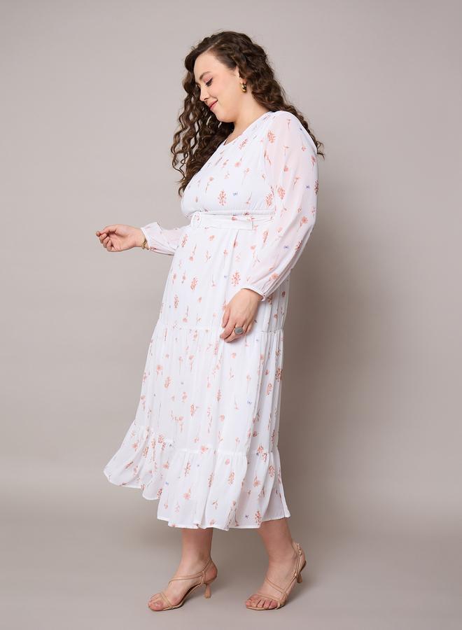 Sassafras Plus Size White Floral Print Tiered Maxi Dress - Image 3