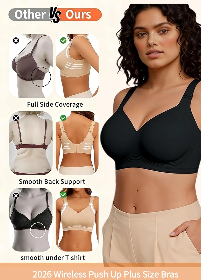 Dopheuor 2026 Jelly Seamless Wireless Plus Size Bras No Underwire Supportive Full Coverage Comfortable Everyday Bra for Older Women Dark-Black - Image 4
