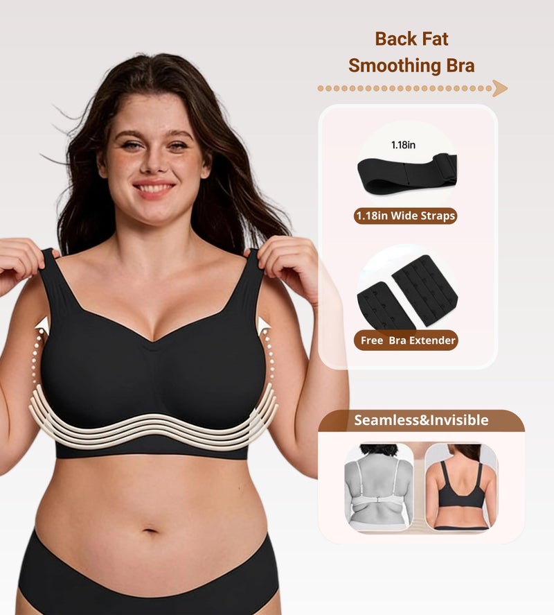 Dopheuor 2026 Jelly Seamless Wireless Plus Size Bras No Underwire Supportive Full Coverage Comfortable Everyday Bra for Older Women Dark-Black - Image 5