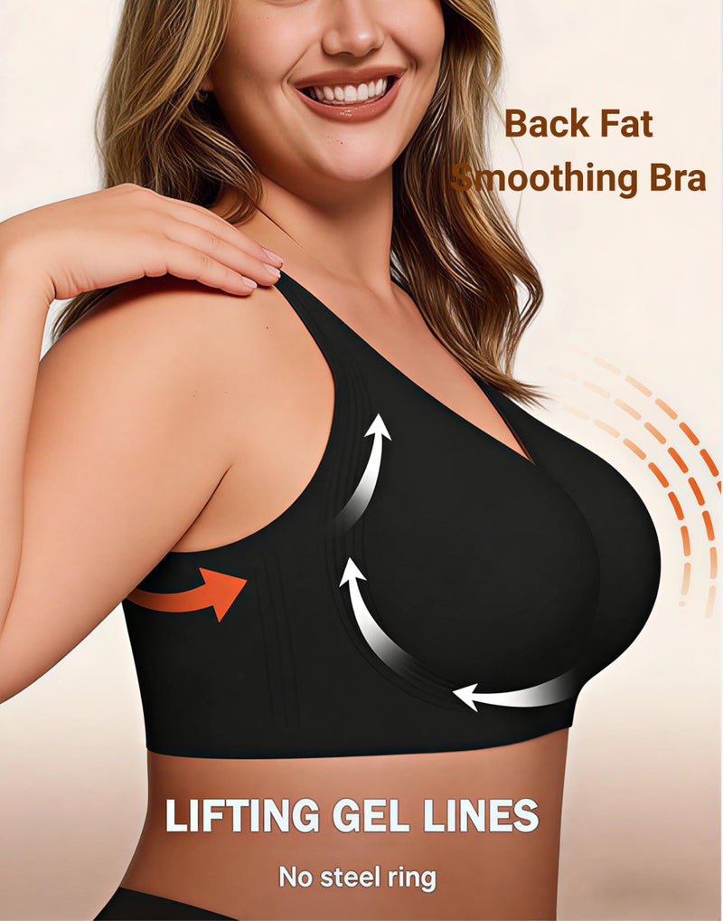 Dopheuor 2026 Jelly Seamless Wireless Plus Size Bras No Underwire Supportive Full Coverage Comfortable Everyday Bra for Older Women Dark-Black - Image 3