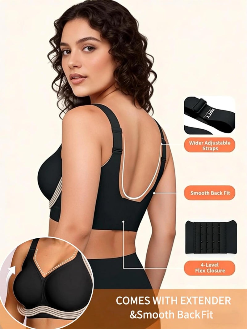 Dopheuor 2026 Jelly Seamless Wireless Plus Size Bras No Underwire Supportive Full Coverage Comfortable Everyday Bra for Older Women Dark-Black - Image 2