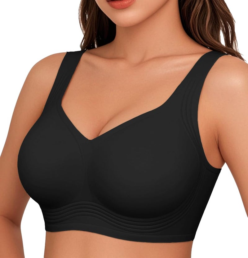 Dopheuor 2026 Jelly Seamless Wireless Plus Size Bras No Underwire Supportive Full Coverage Comfortable Everyday Bra for Older Women Dark-Black - Image 1