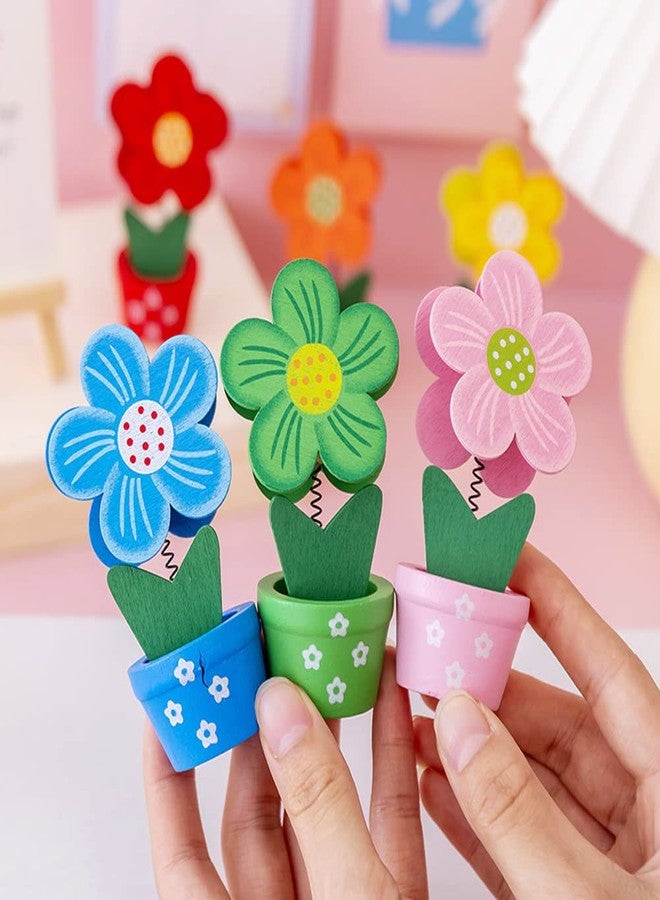 Teensery 6 Pcs Wooden Photo Holder Flower Potted Table Name Number Holder Place Card Holder Picture Memo Note Clip Holder for Home Wedding Birthday Party Decorations - Image 3