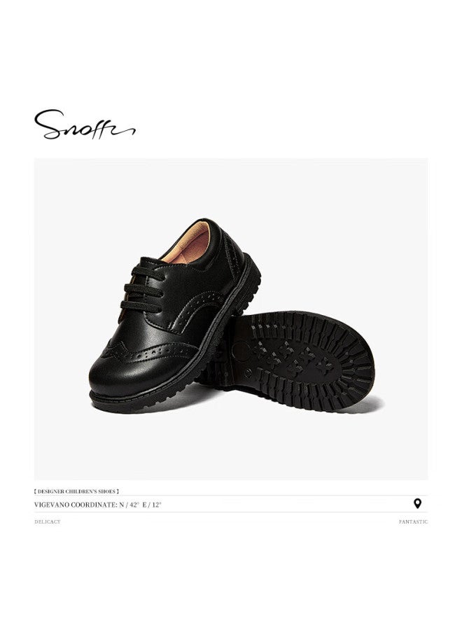 Snoffy Children's Leather Shoes, Autumn Boys' Performance Shoes, Soft-soled School Shoes, Black Leather Shoes For Campus, Academic Black, Size 36 - Image 2