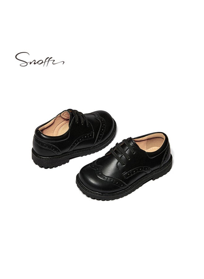 Snoffy Children's Leather Shoes, Autumn Boys' Performance Shoes, Soft-soled School Shoes, Black Leather Shoes For Campus, Academic Black, Size 36 - Image 5