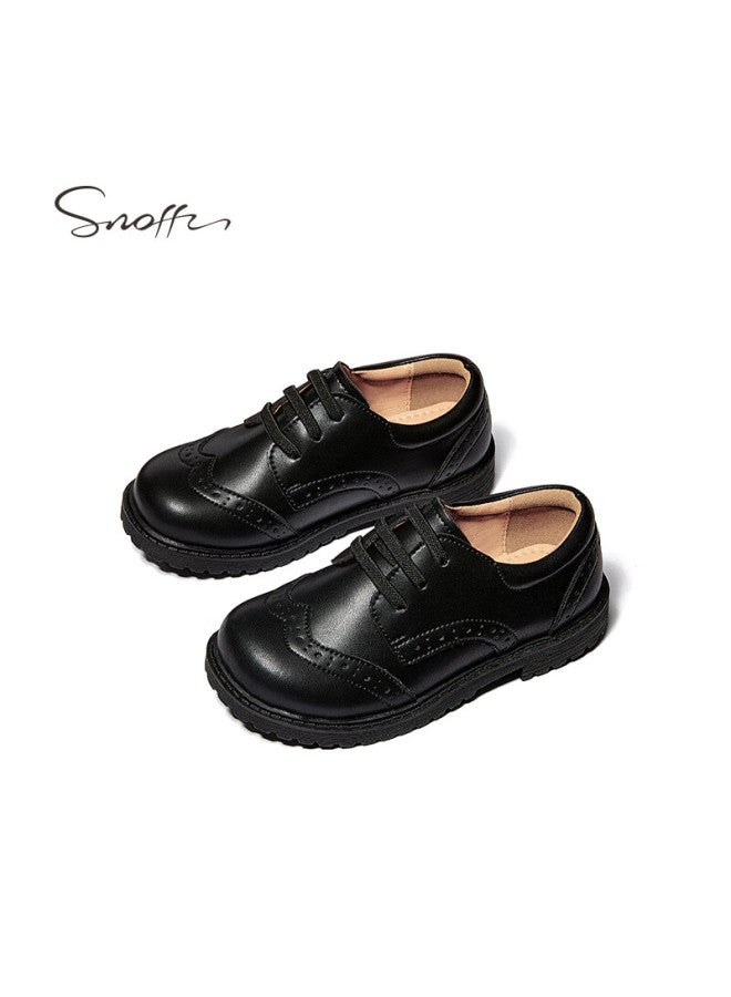 Snoffy Children's Leather Shoes, Autumn Boys' Performance Shoes, Soft-soled School Shoes, Black Leather Shoes For Campus, Academic Black, Size 36 - Image 4