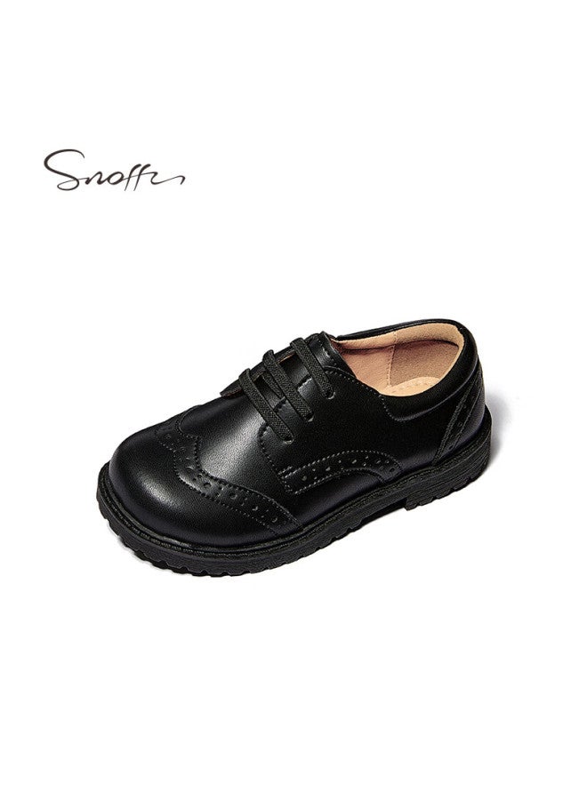 Snoffy Children's Leather Shoes, Autumn Boys' Performance Shoes, Soft-soled School Shoes, Black Leather Shoes For Campus, Academic Black, Size 36 - Image 3