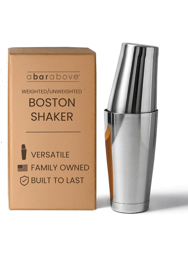 A Bar Above Professional Boston Shakers Set 18 oz Weighted Stainless Steel Cocktail Shaker Set for Bartenders, Premium 304 Steel Bar Shaker, Essential Bartending Tools for Mixing Drinks - Image 1
