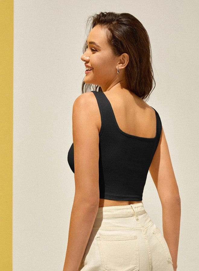 Berry&Bird BERRY BIRD® Stylish Women's Sleeveless Square Neck Ribbed Crop Tops for Gym, Beach,and Casual Stylish Wear Tank Tops - Image 2
