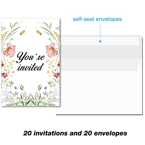 Soiceu Cute Wildflower 1st Birthday Party Invitations with Envelopes Set of 20 Boho Wildflower 1 Year Old First Birthday Party Invites for Girls - Image 3